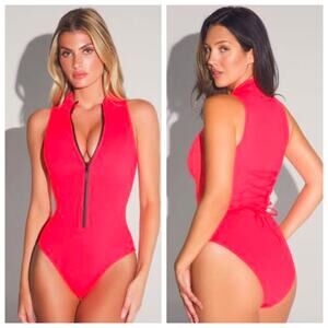 TA3 Sleeveless Surfy One Piece Swimsuit Hot Coral XXS Regular Long NWT